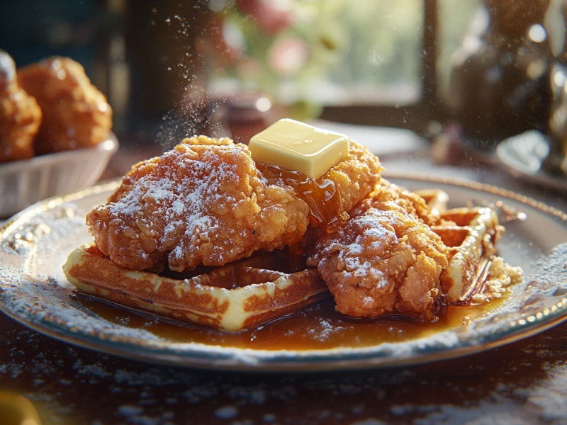 5. Chicken and Waffles with Maple Syrup