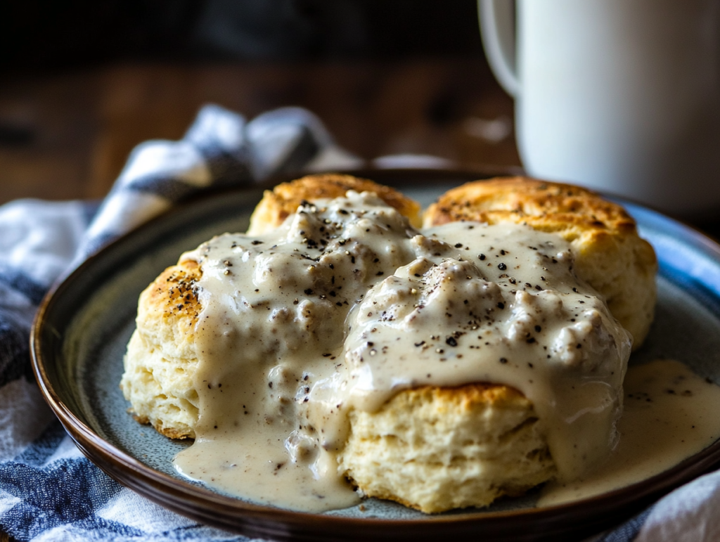 Southern Sausage Gravy Over Biscuits