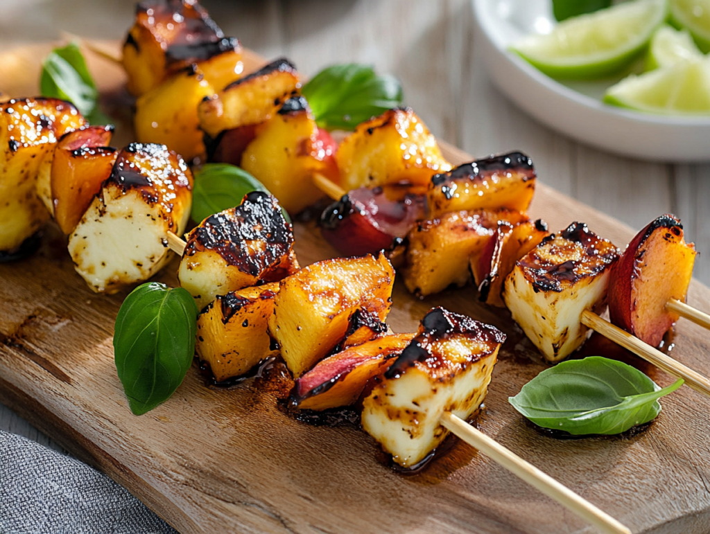 Recipe 1: Grilled Halloumi and Peach Skewers